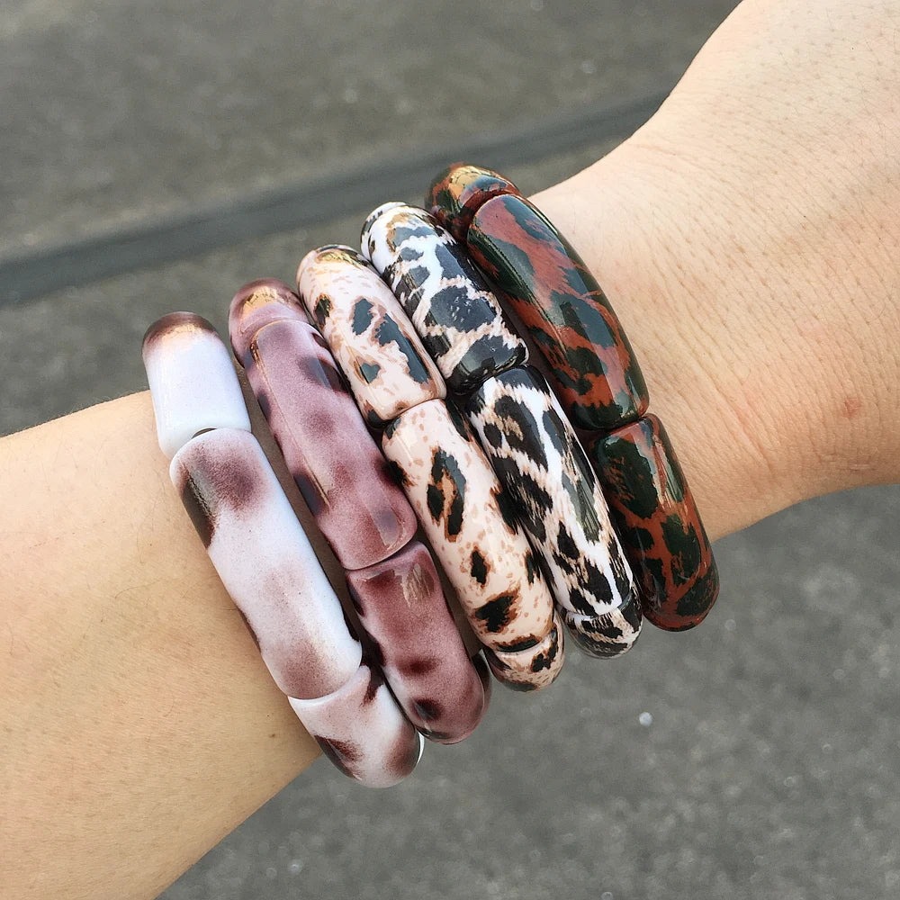 FishSheep Vintage Leopard Print Acrylic Stackable Bracelets Bangles for Women Resin Stretchy Bracelet 2023 Fashion Jewelry Gift