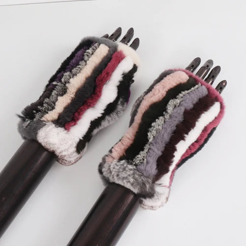 New Style Fashion 100% Genuine Rex Rabbit Fur Lady Gloves Women Winter Keep Warm Real Fur Glove Elastic Knit Outdoor Fur Mittens