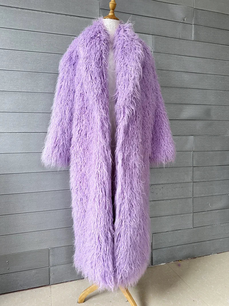 Women Faux Sheep Fur Long Coat Cardigan Thermal Loose Maxi Jackets Plush Coats Female Jacket Autumn Winter Furry Outerwear