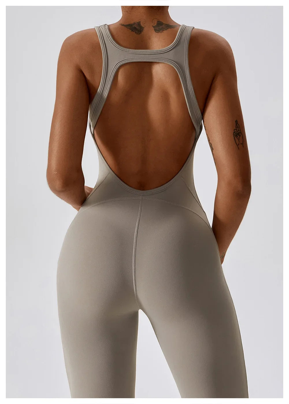 Custom Logo Outdoor Backless High Elastic Fitness Active Yoga Jumpsuit and Rompers One Piece Flared Pants Sets Sports Yoga Wear