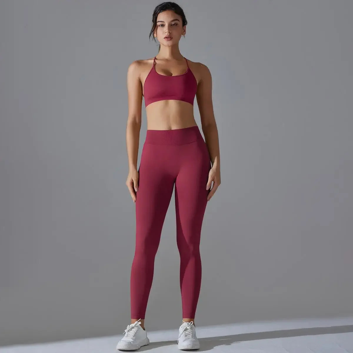 Customized LOGO seamless tight cross back sports underwear yoga set running fitness women's two-piece set
