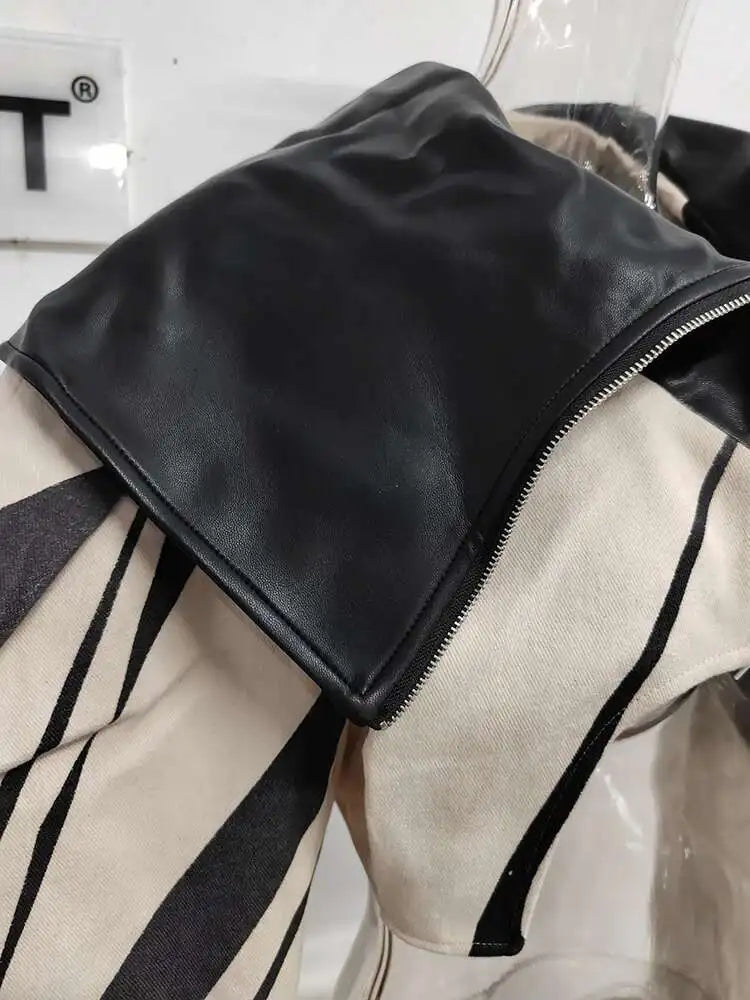 DEAT Fashion Women's Spliced Edge Contrasting Short Jackets Big Lapel Zipper Long Sleeve Short Coat Autumn 2025 New 1DF6153