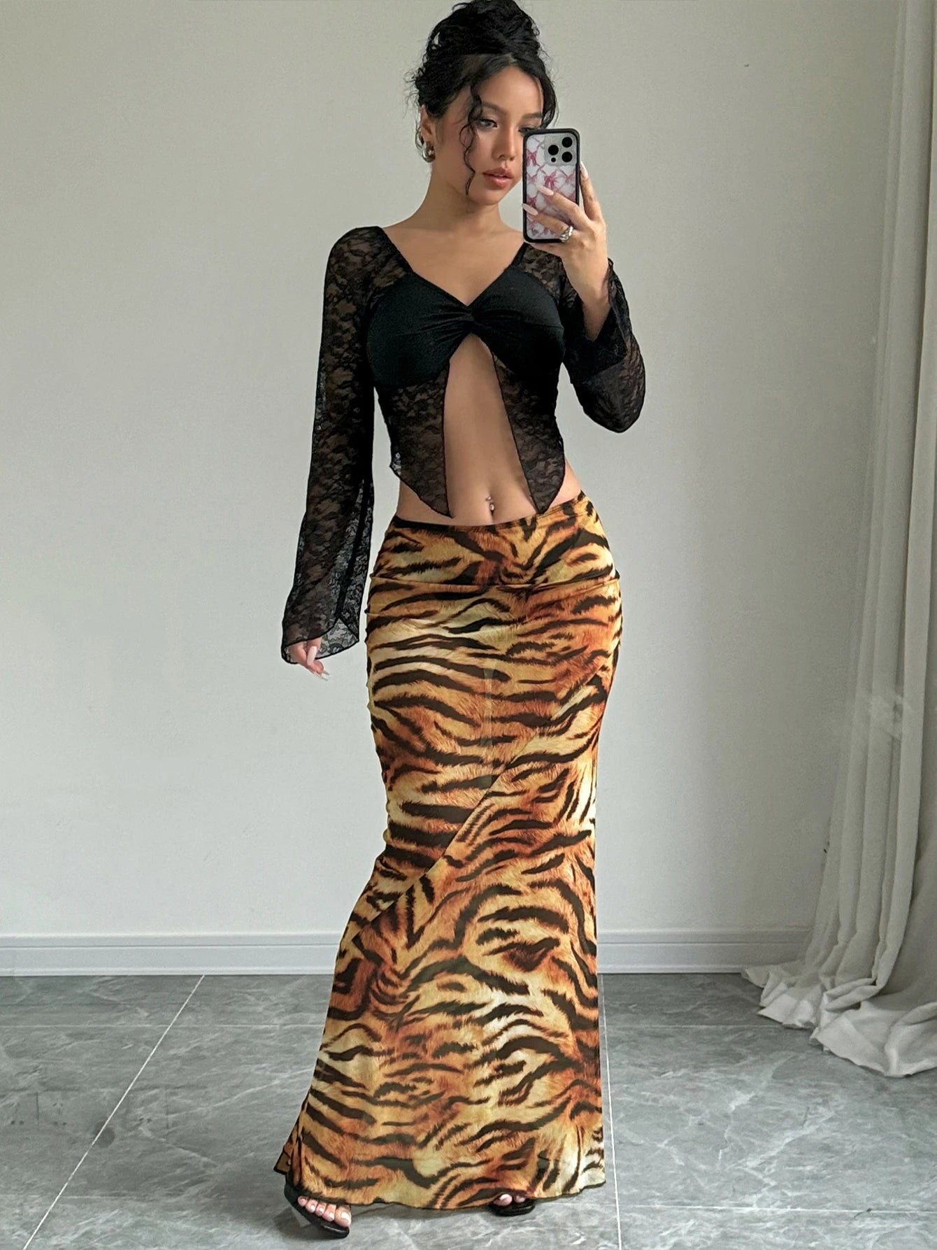 Dulzura Sexy Elegant Skirt Leopard Printed Maxi Women Skirts 2024 Lady Y2K Clothes Office Club Party Casual Streetwear Wholesale