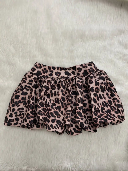 CMYAYA Autumn Bubble A-Line Basic Plaid Leopard High Waist Women's Bud Skirt Sweet Cute Sexy Casual 2024 Street Skirts Vacation