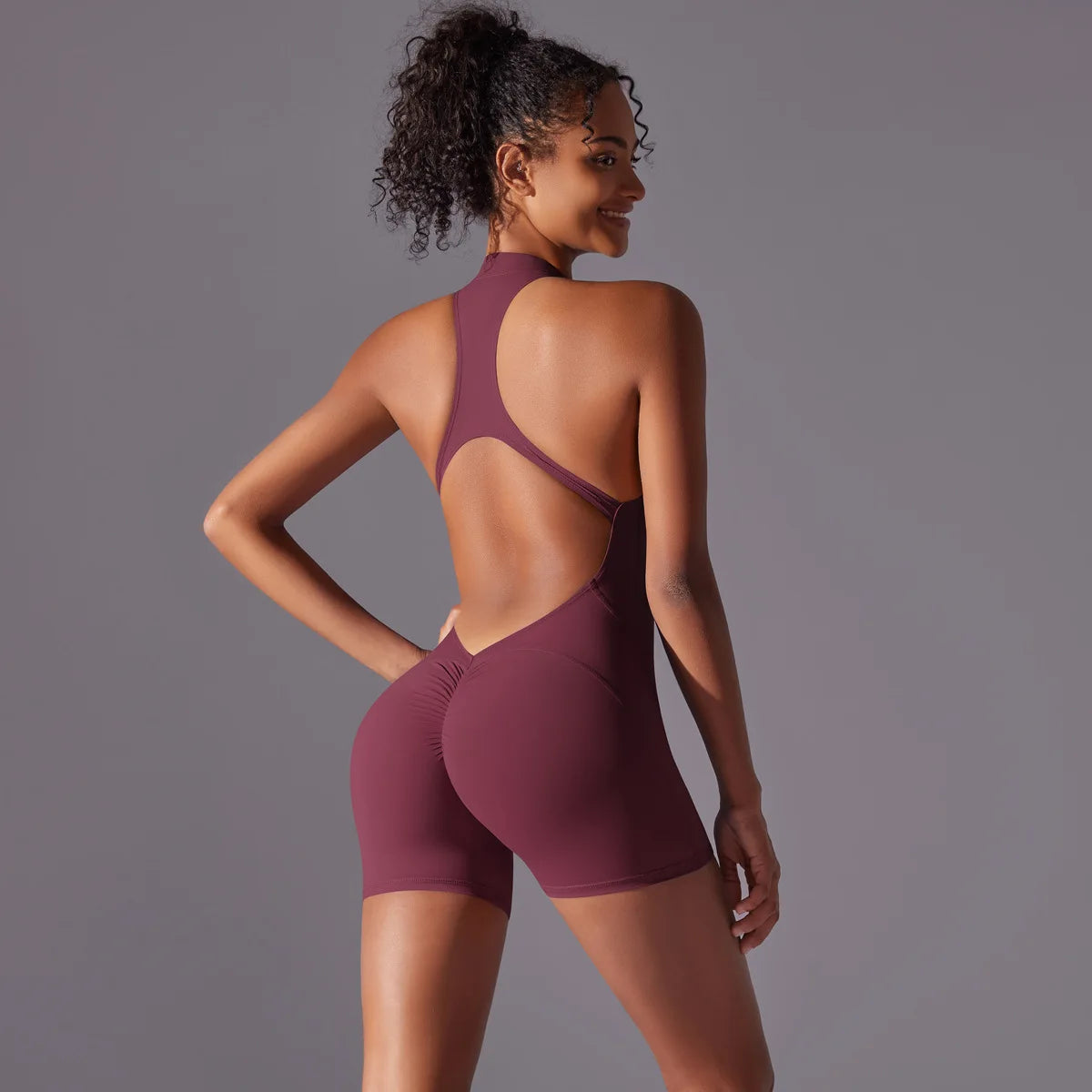 Customized LOGO High-intensity nude tight sports back onesie yoga running fitness clothes