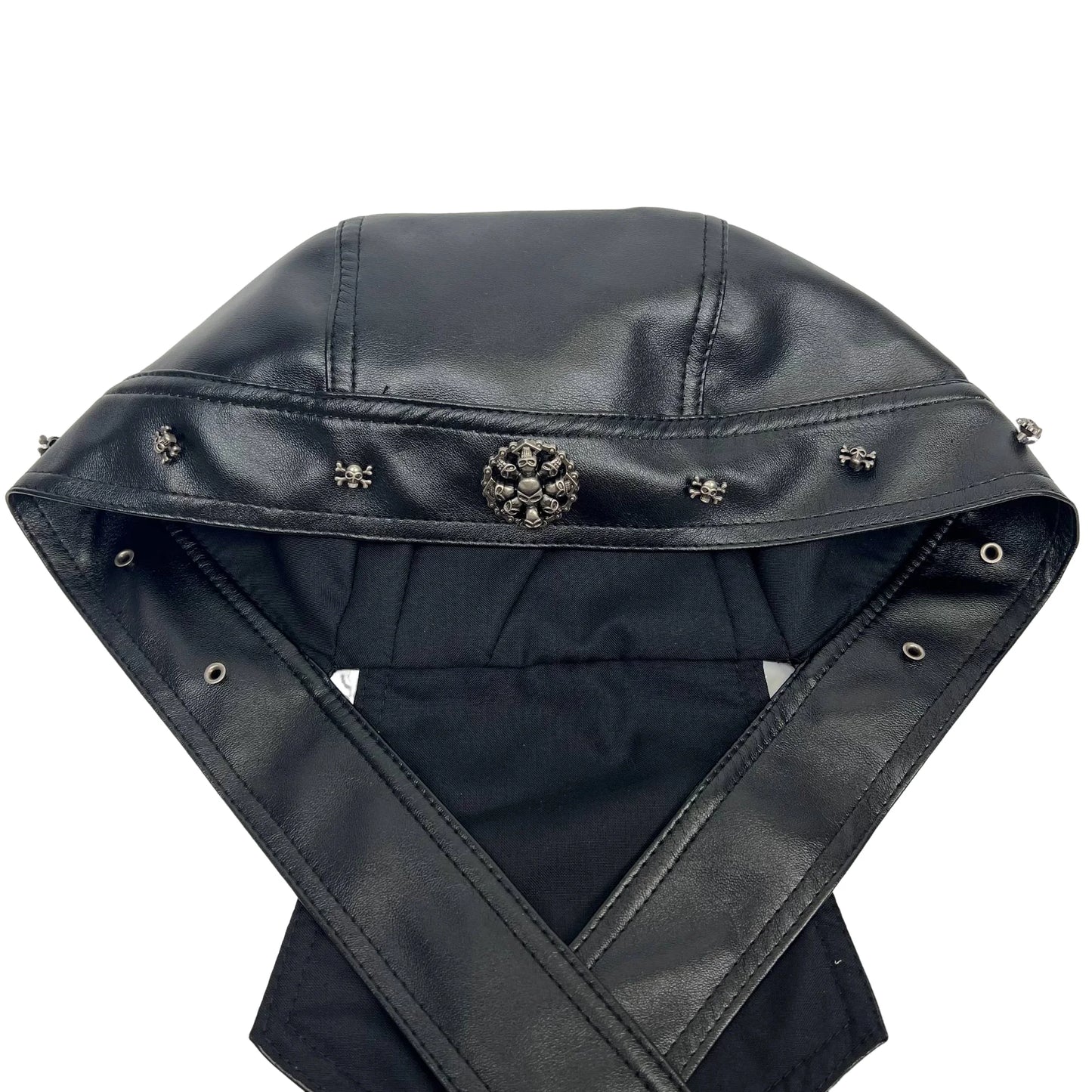 Black Leather Skull Bandana Motorcycle Helmet – Edgy Halloween Gift for Urban Biker Cosplay