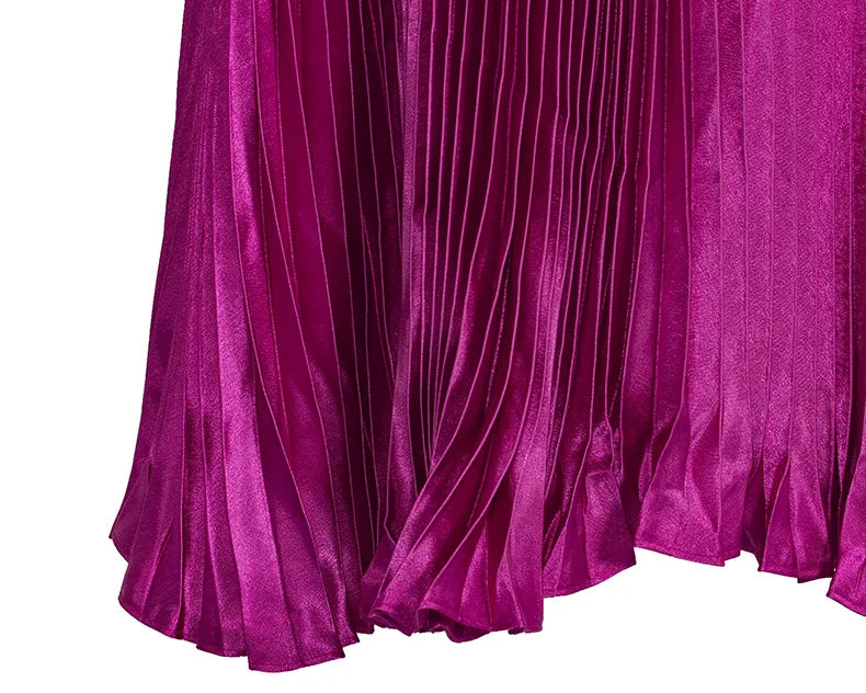 Women's Fashion Pleated Mermaid Long Skirt Korean Style Casual High Waist Satin Flowy Skirts Shiny 19 Colors 2024 Spring SK500