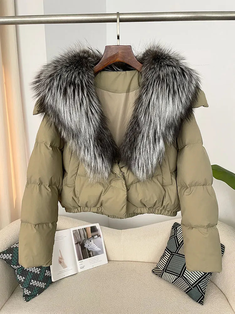 OFTBUY 2025 Big Natural Real Fox Fur Coat Women Autumn Winter Female 90% White Duck Down Jacket Feather Short  Coat Thick Warm