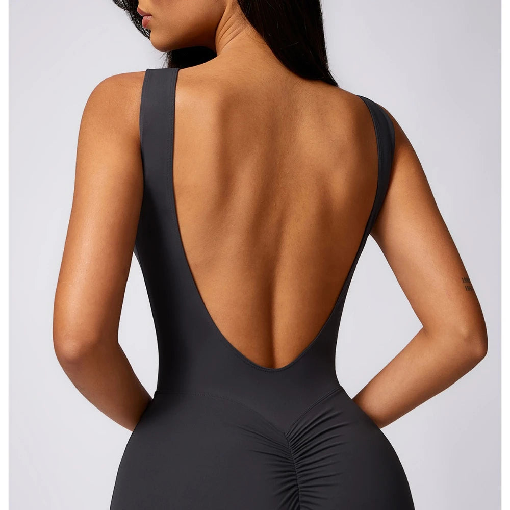 Customized LOGO women's peach hip lift sports yoga onesie casual micro-pull fitness back yoga clothes