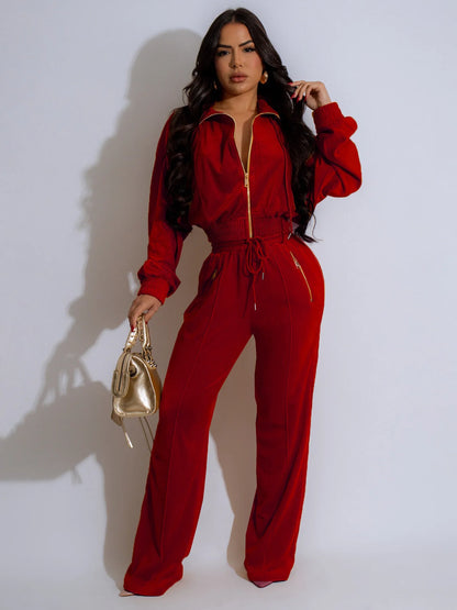 Pants Set Women Two Piece Sets Matching Sets Y2k Streetwear Zipper Coats Long Pants Elastic Waist Sportswear Tracksuit Jogger