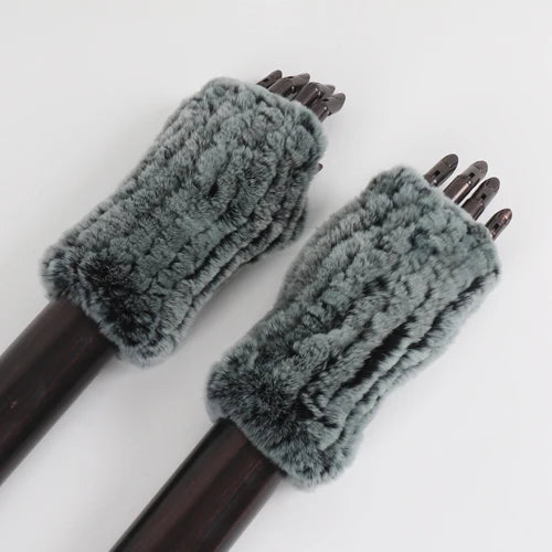 New Style Fashion 100% Genuine Rex Rabbit Fur Lady Gloves Women Winter Keep Warm Real Fur Glove Elastic Knit Outdoor Fur Mittens