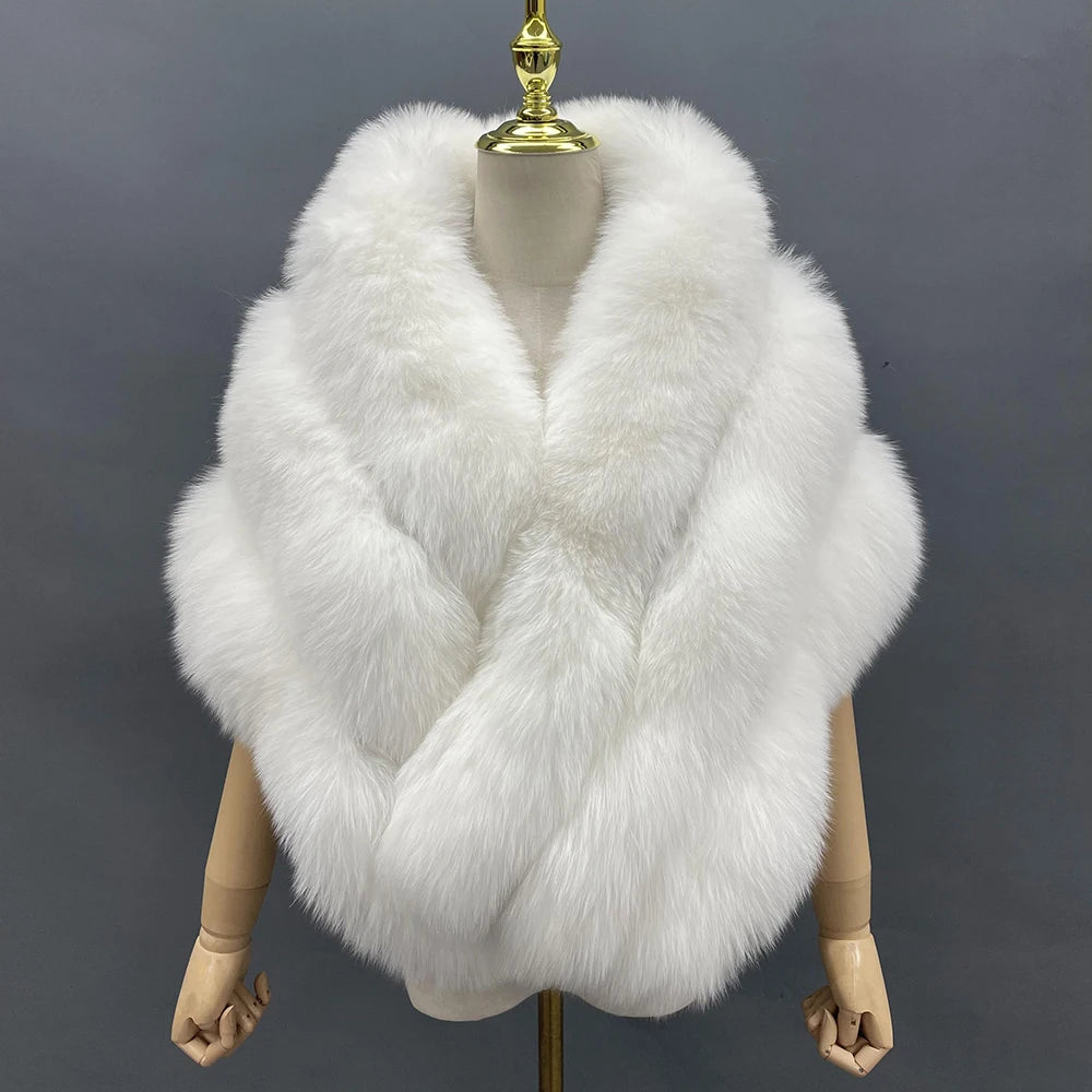 JANEFUR Real Fox Fur Shawl Poncho Women 2023 Luxury Elegant Wedding Bridal Formal Party Warm Winter Natural Fur Cape Coat