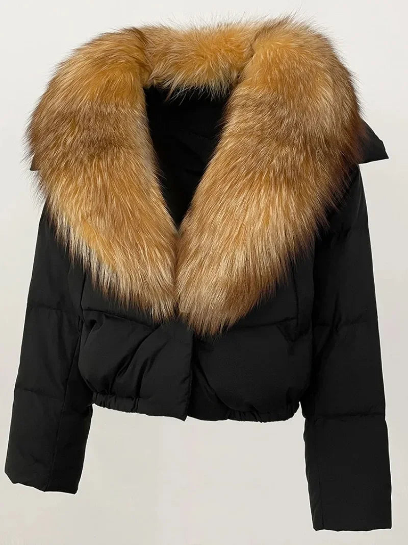 OFTBUY 2025 Big Natural Real Fox Fur Coat Women Autumn Winter Female 90% White Duck Down Jacket Feather Short  Coat Thick Warm