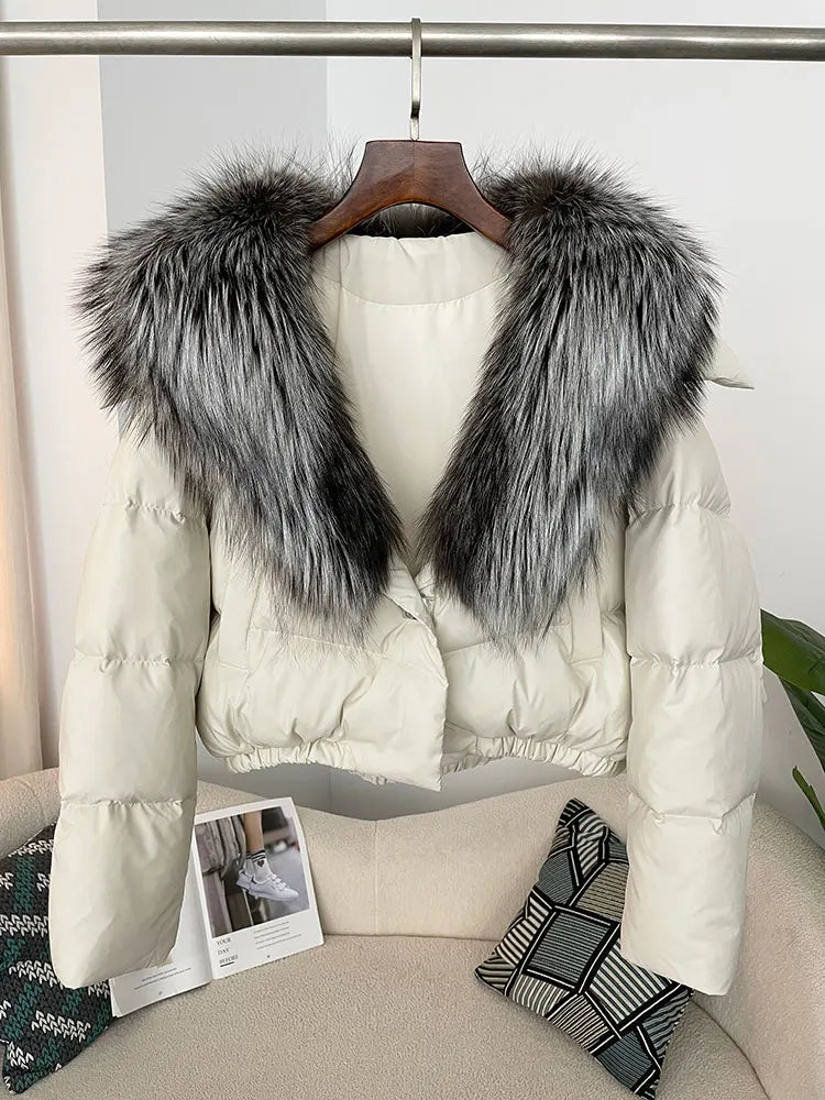 OFTBUY 2025 Big Natural Real Fox Fur Coat Women Autumn Winter Female 90% White Duck Down Jacket Feather Short  Coat Thick Warm