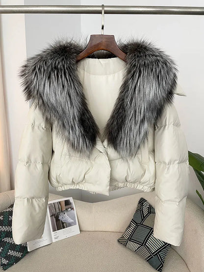 OFTBUY 2025 Big Natural Real Fox Fur Coat Women Autumn Winter Female 90% White Duck Down Jacket Feather Short  Coat Thick Warm