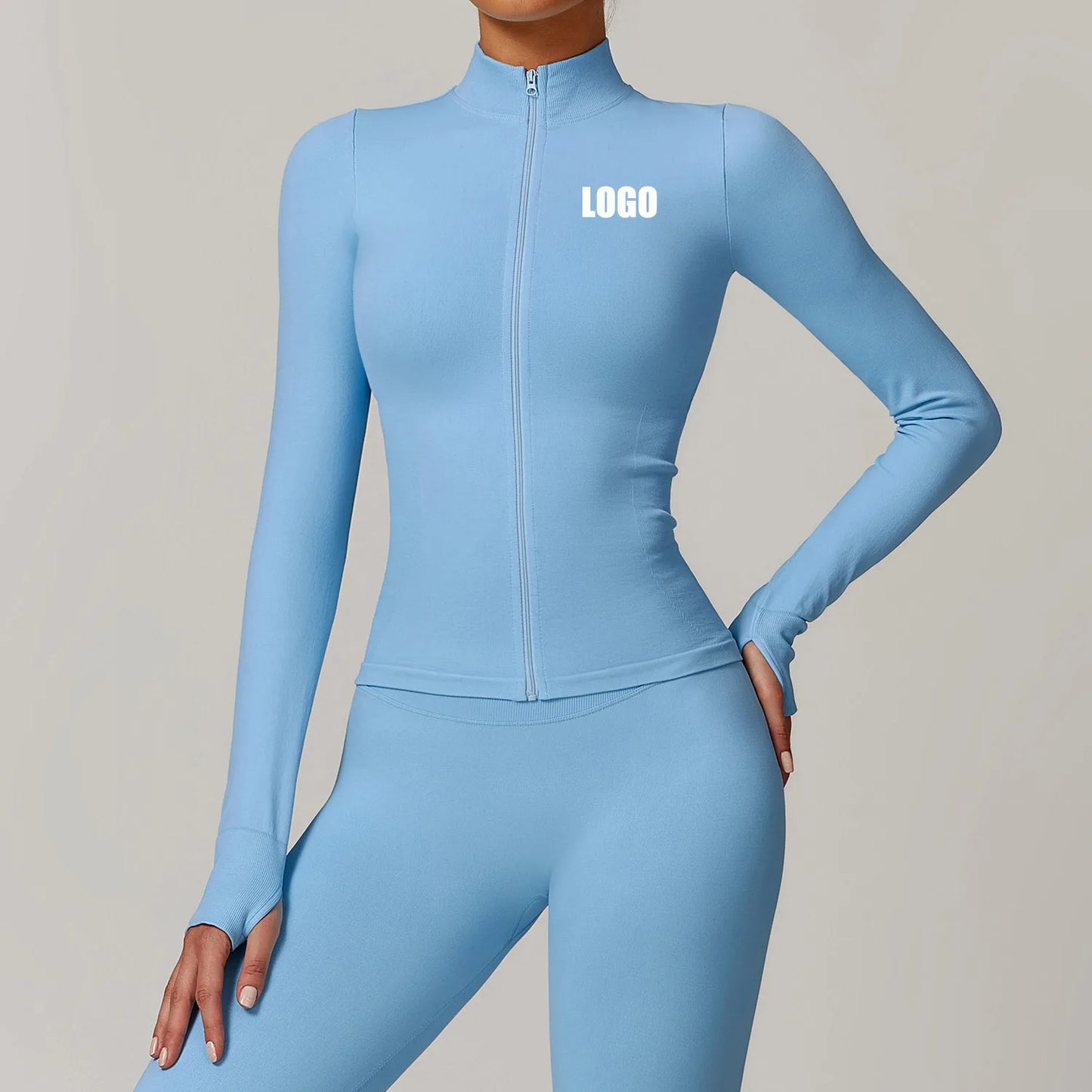 Customized LOGO women's seamless stand-up collar zipper yoga clothes jacket windproof slim top sports running jacket jacket