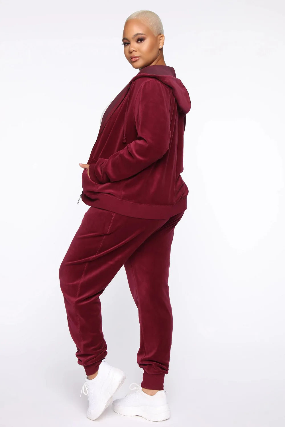 Women Pant Sets Comfortable Velvet Matching Sets Two Piece Set Autumn Loose Zipper Hoodie Jacket Elastic Waist Skinny Pants Sets