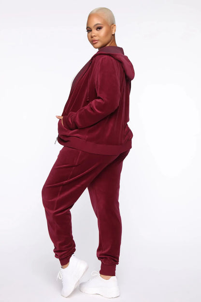 Women Pant Sets Comfortable Velvet Matching Sets Two Piece Set Autumn Loose Zipper Hoodie Jacket Elastic Waist Skinny Pants Sets