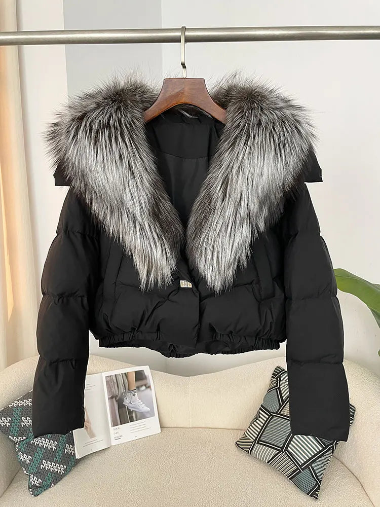 OFTBUY 2025 Big Natural Real Fox Fur Coat Women Autumn Winter Female 90% White Duck Down Jacket Feather Short  Coat Thick Warm
