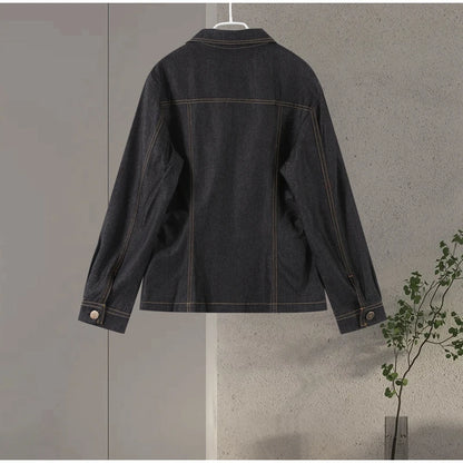 Street Vintage Denim Pants Sets Women Slim Long Sleeve Lapel Single Breasted Jacket Straight Trousers 2025 Spring Lady Outfits