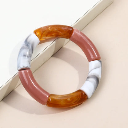 FishSheep Trendy Acrylic Stacked Bamboo Beads Bangles Bracelets for Women Bohemian Resin Elastic Beaded Bracelets Set Jewelry