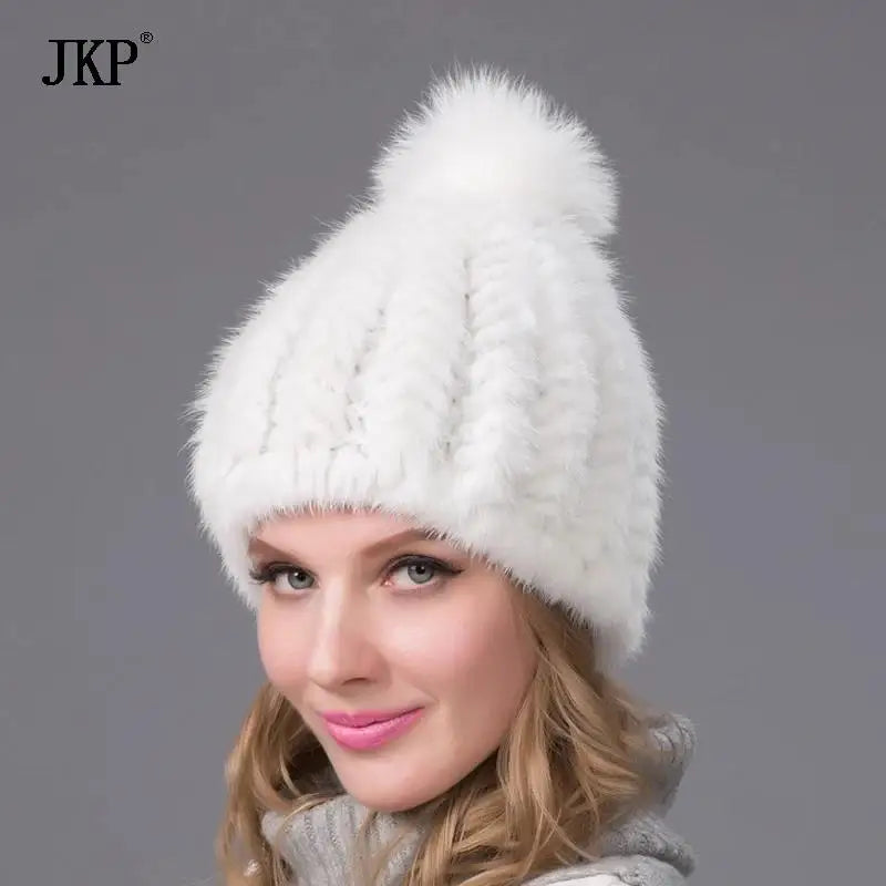 2024 New Genuine Mink Fur Hat Fashion Winter Warm Ball Caps With Copious Female Beanie Knit Cap and Liner 6 Colors BZ-11