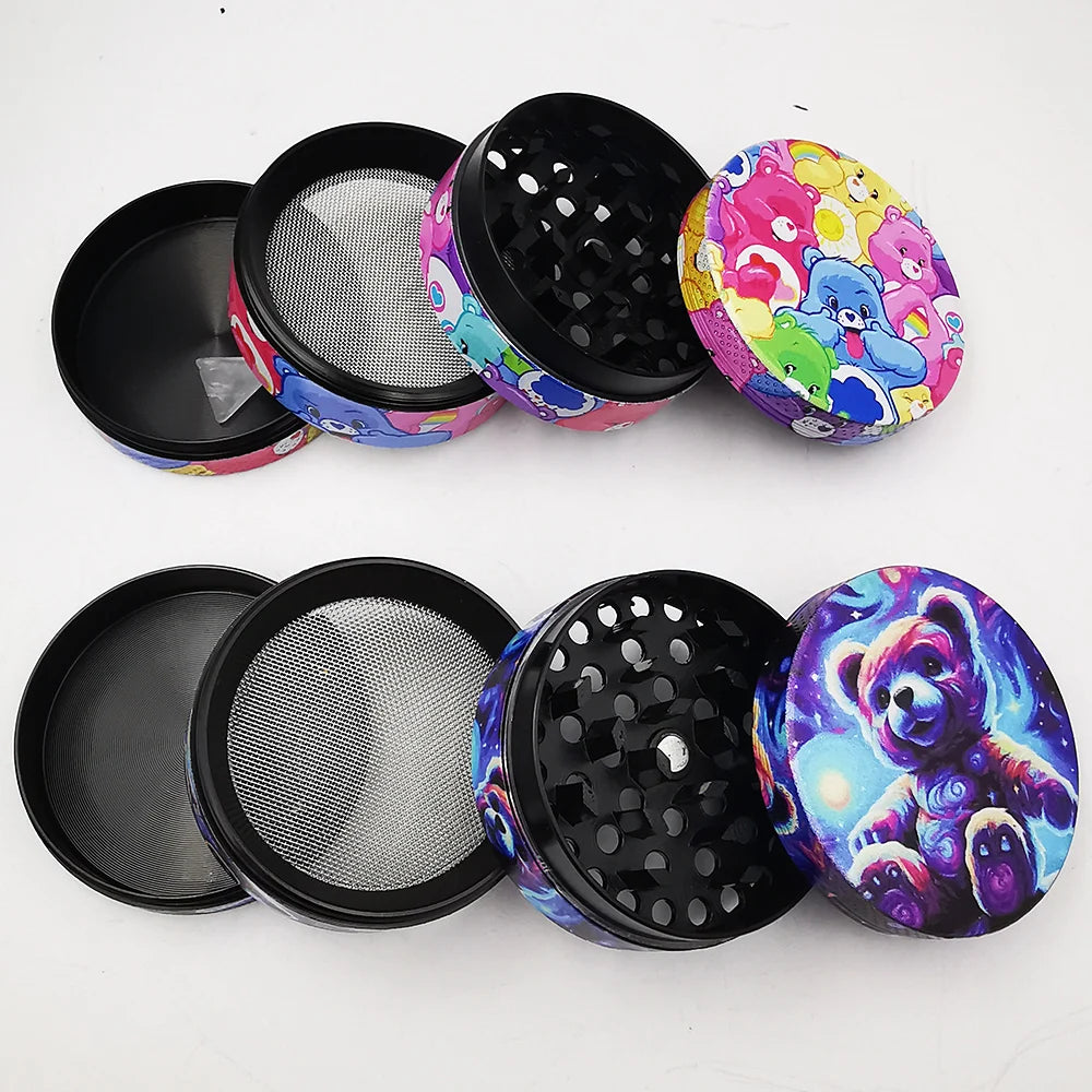 Herb Grinder With Rolling Tray 180*140MM Tobacco Smoke Roller 50MM Grinder 4 layers Kit Bear Ghost Print