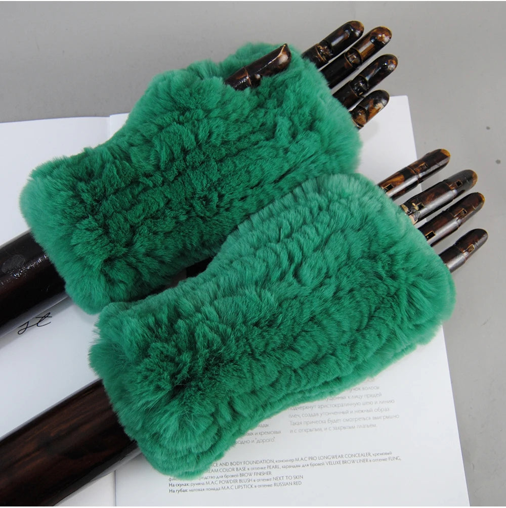 New Arrival Women Knit Fur Mitten Girls 100% Real Genuine Knitted Rex Rabbit Fur Mittens Winter Warm Real Fur Fingerless Gloves