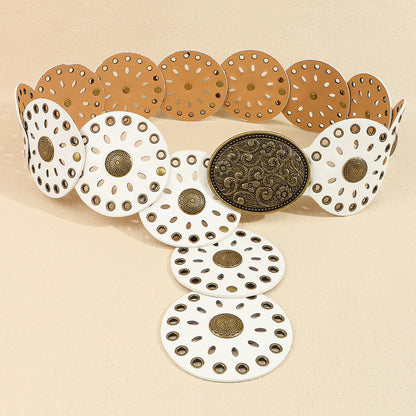 New rivet round piece ethnic style belt for women vintage with skirt pants waist cover Boho style patchwork belt