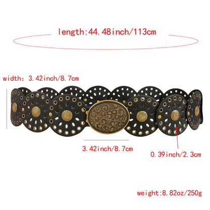 New rivet round piece ethnic style belt for women vintage with skirt pants waist cover Boho style patchwork belt