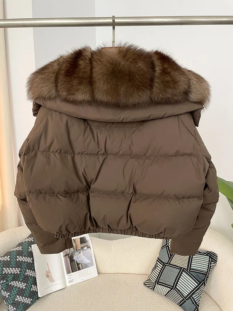 OFTBUY 2025 Big Natural Real Fox Fur Coat Women Autumn Winter Female 90% White Duck Down Jacket Feather Short  Coat Thick Warm
