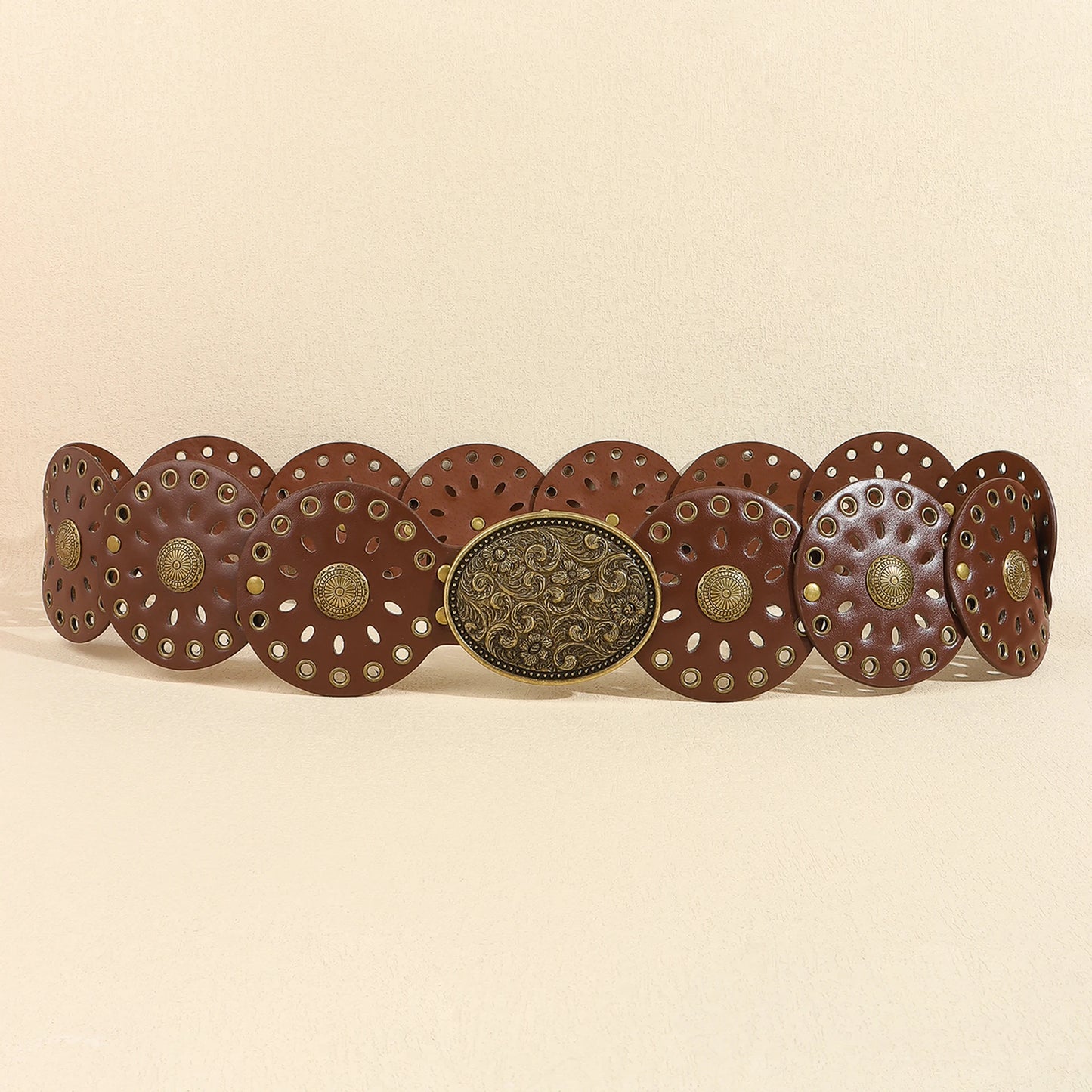 New rivet round piece ethnic style belt for women vintage with skirt pants waist cover Boho style patchwork belt