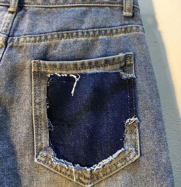 Diamond Beaded Denim Knee Length pants Woman 2025 Summer New Loose High Waist Slimming mid-pants Jeans women