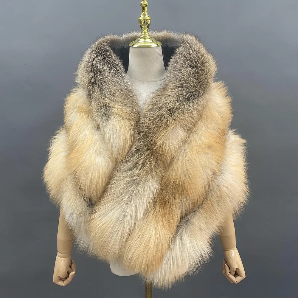 JANEFUR Real Fox Fur Shawl Poncho Women 2023 Luxury Elegant Wedding Bridal Formal Party Warm Winter Natural Fur Cape Coat