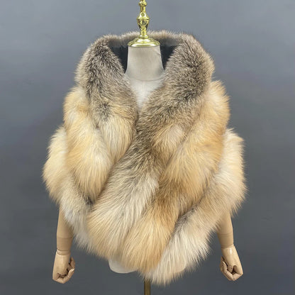 JANEFUR Real Fox Fur Shawl Poncho Women 2023 Luxury Elegant Wedding Bridal Formal Party Warm Winter Natural Fur Cape Coat