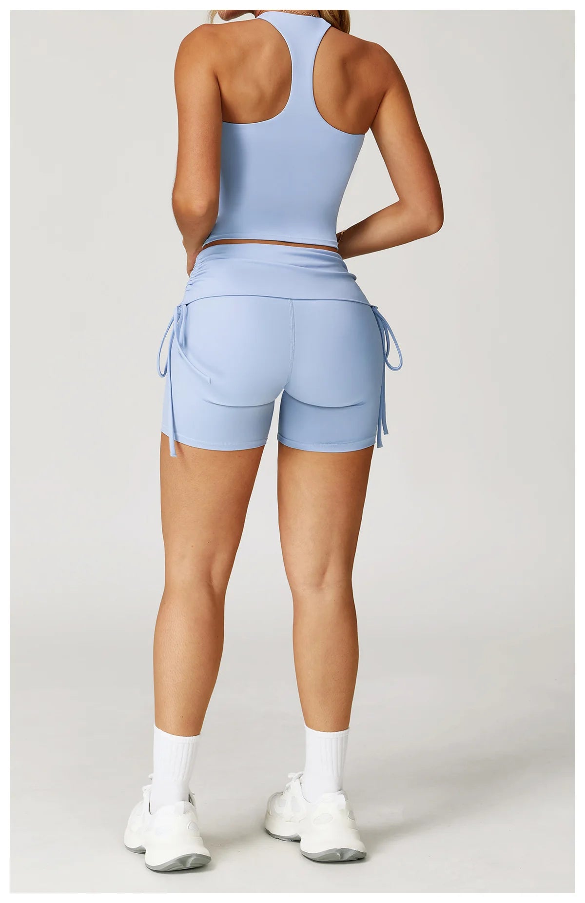 Custom LOGO nude yoga I-shaped beautiful back folded high waist shorts fitness clothes sports running two-piece set