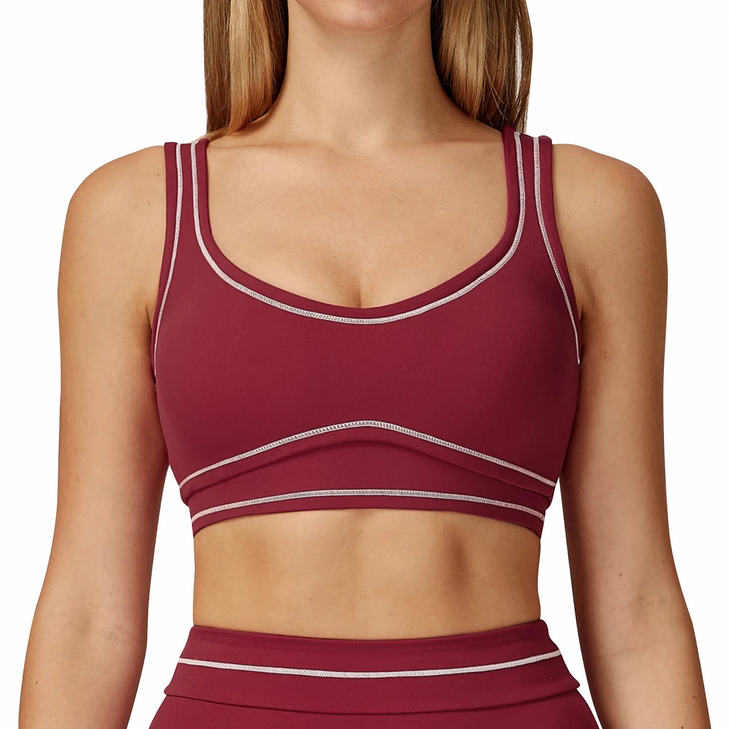 Customized LOGO contrasting color grinding yoga bra U-shaped beautiful back sports underwear running fitness yoga clothes