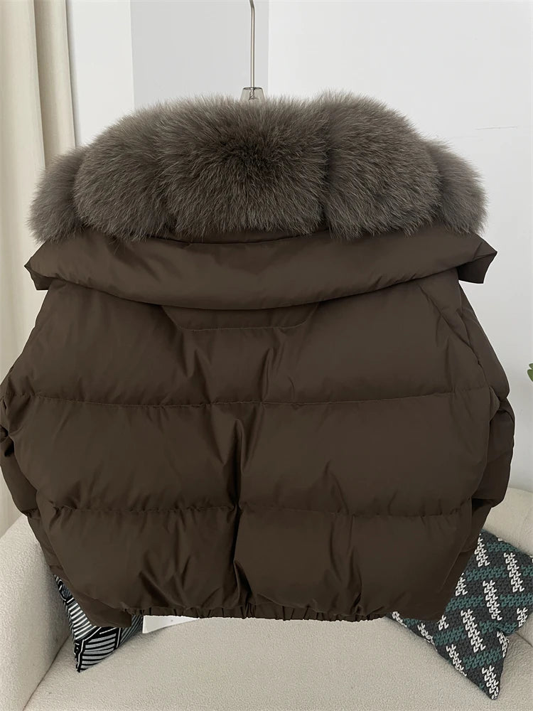 OFTBUY 2025 Big Natural Real Fox Fur Coat Women Autumn Winter Female 90% White Duck Down Jacket Feather Short  Coat Thick Warm