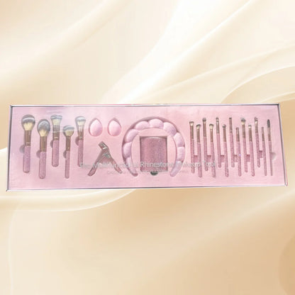 Glitz and Glam Brush Set 23pcs Bundle RHINESTONE Glam Brush Set Bling Makeup Brushes Diamond Makeup Brush Storage Bucket withbox