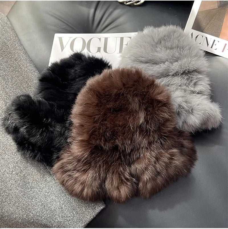 New Real Rabbit Fur Fisherman's Hat For Women Winter Warm Rabbit Fur Caps Soft Natural Rabbit Fur Hats Female Fashion Fur Cap