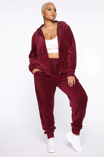 Women Pant Sets Comfortable Velvet Matching Sets Two Piece Set Autumn Loose Zipper Hoodie Jacket Elastic Waist Skinny Pants Sets