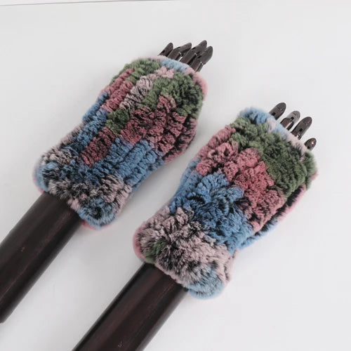 New Style Fashion 100% Genuine Rex Rabbit Fur Lady Gloves Women Winter Keep Warm Real Fur Glove Elastic Knit Outdoor Fur Mittens