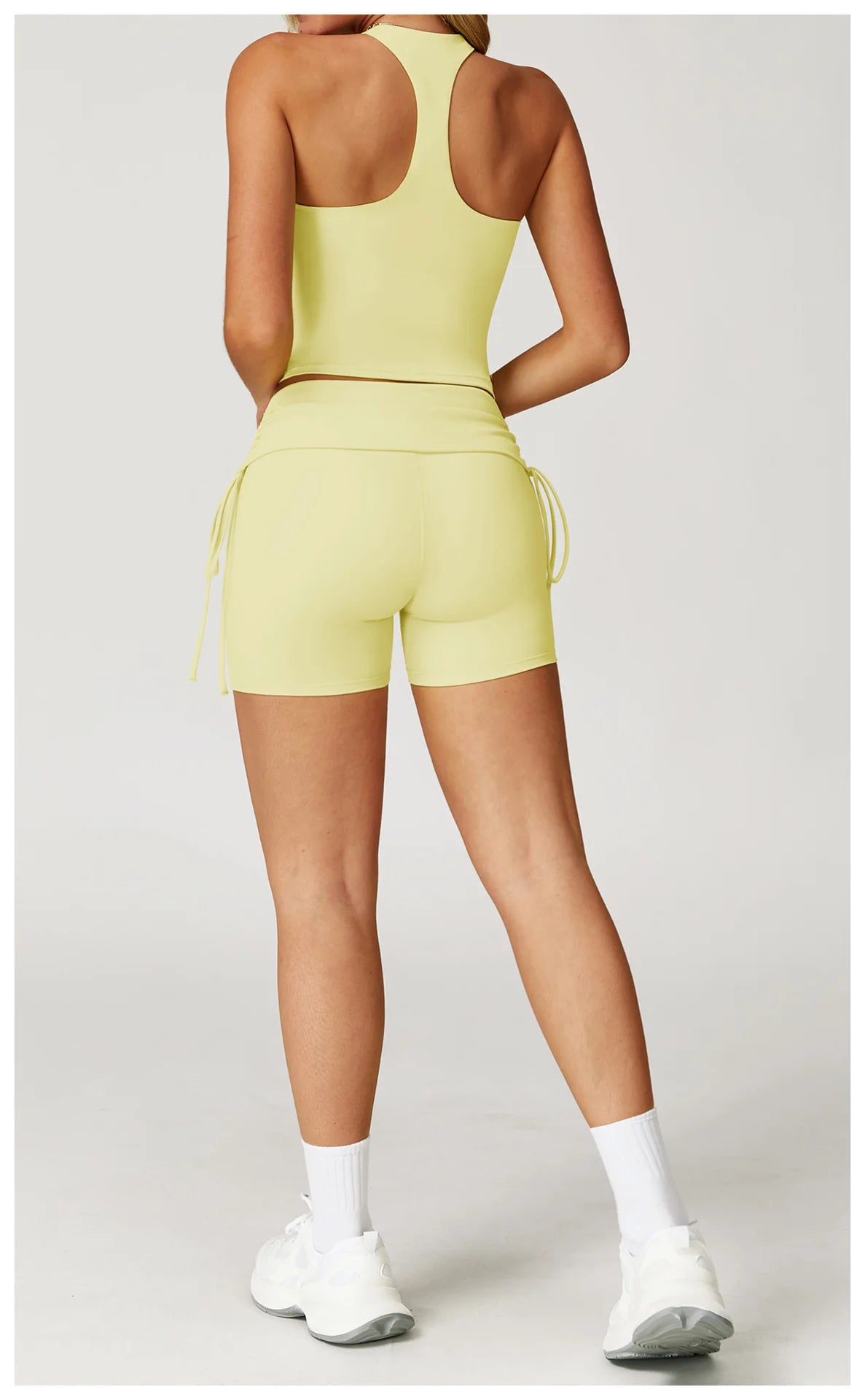 Custom LOGO nude yoga I-shaped beautiful back folded high waist shorts fitness clothes sports running two-piece set