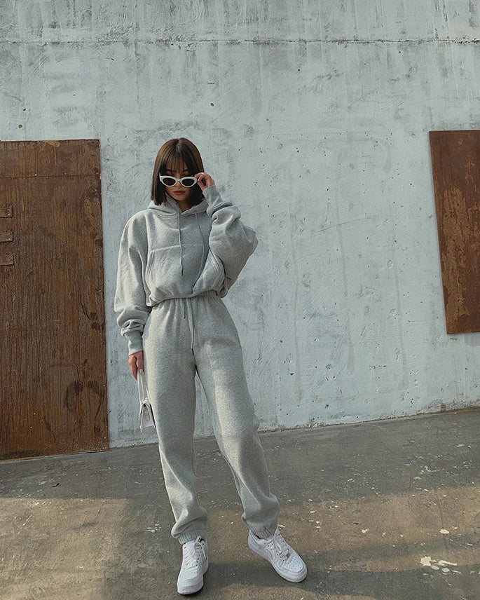 Casual New Fashion Hoodies Suit Women Winter Spring Solid Tracksuit Two Pieces Set Sports Pullover Sweatpants Sweatshirt Mujer