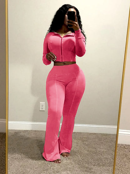 Weird Puss Distressed Women Two Piece Set Tracksuit Zip Hooded Jacket+Waistband Flare Pants Streetwear Matching Stripe Outfits