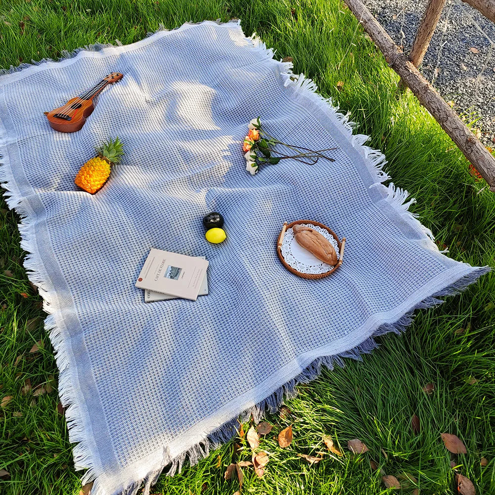Cotton blend Portable Mat Picnic Mat with Tassel for Outdoor Camping Dustproof Tablecloth Mat Soft Sofa Blankets Camping Parts