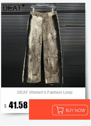 DEAT Fashion Women's 3D Chain Printed Contrast Color Jeans Niche Design High Waist Casual Denim Pants Female Trendy 11A04071
