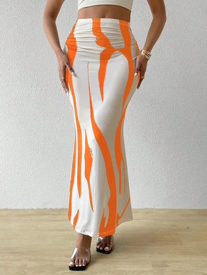 Long Skirts For Women Dressy Casual Graphic Zebra Print Pleated Skirts Spring New Fashion Elastic High Waist Geometry Streetwear