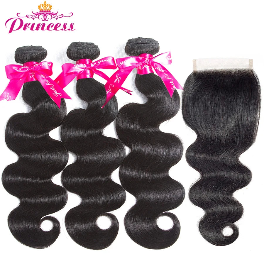 Beautiful Princess Brazilian Body Wave Hair Weave 3 Bundles With Lace Closure Remy Human Hair Bundles With Closure
