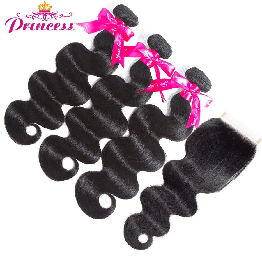 Beautiful Princess Brazilian Body Wave Hair Weave 3 Bundles With Lace Closure Remy Human Hair Bundles With Closure